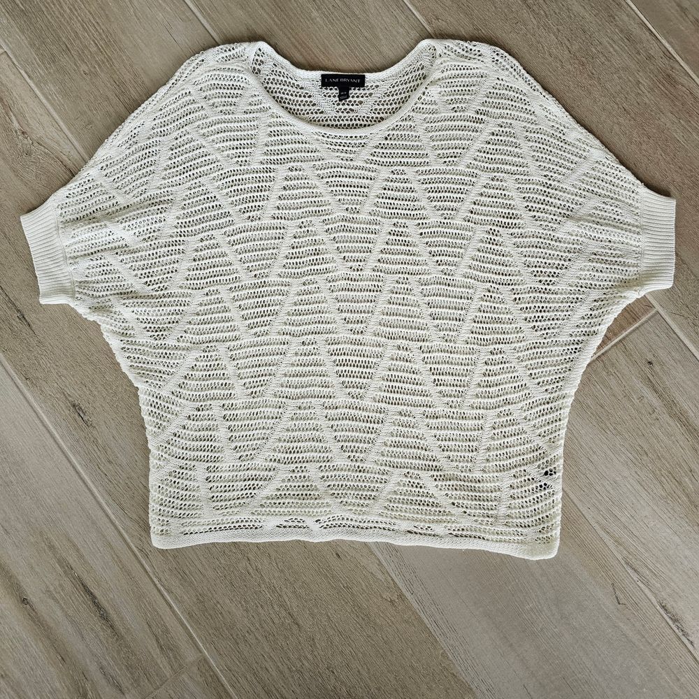 Lane Bryant Dolman Sleeve Ivory Round Neck Short Sleeve Knit Sweater Size 14 16
